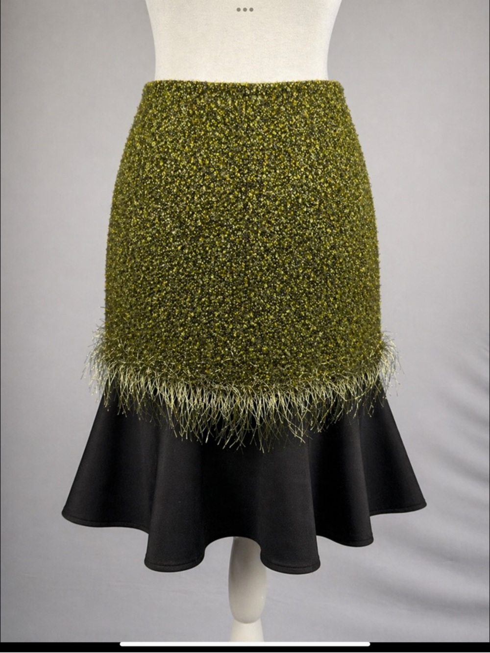 Nathaniel Hudson Bouclé Feather Trim Lined Midi Mermaid Skirt 8